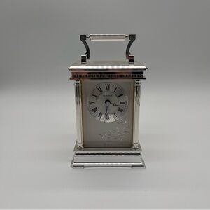 Bulova Silver Rectangular Clock Carriage Desk Mantel Clock West Germany 7"